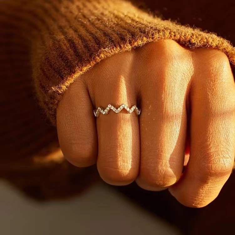 ECG Wave V Ring Zircon Ring
