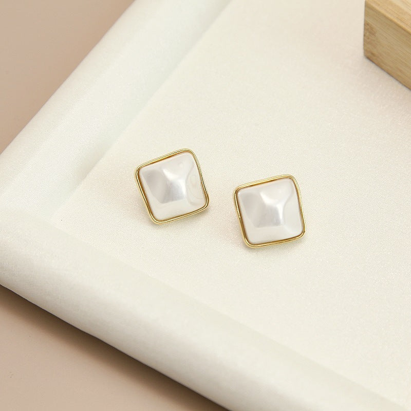 Square Shell Pearl Studs Earrings