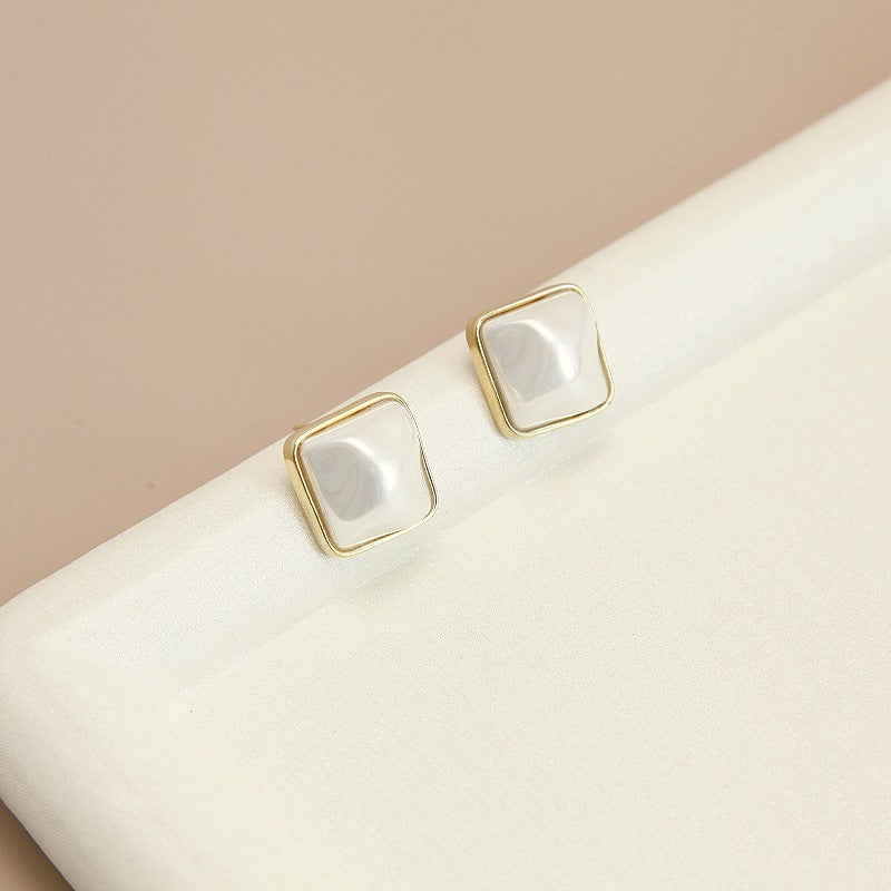 Square Shell Pearl Studs Earrings