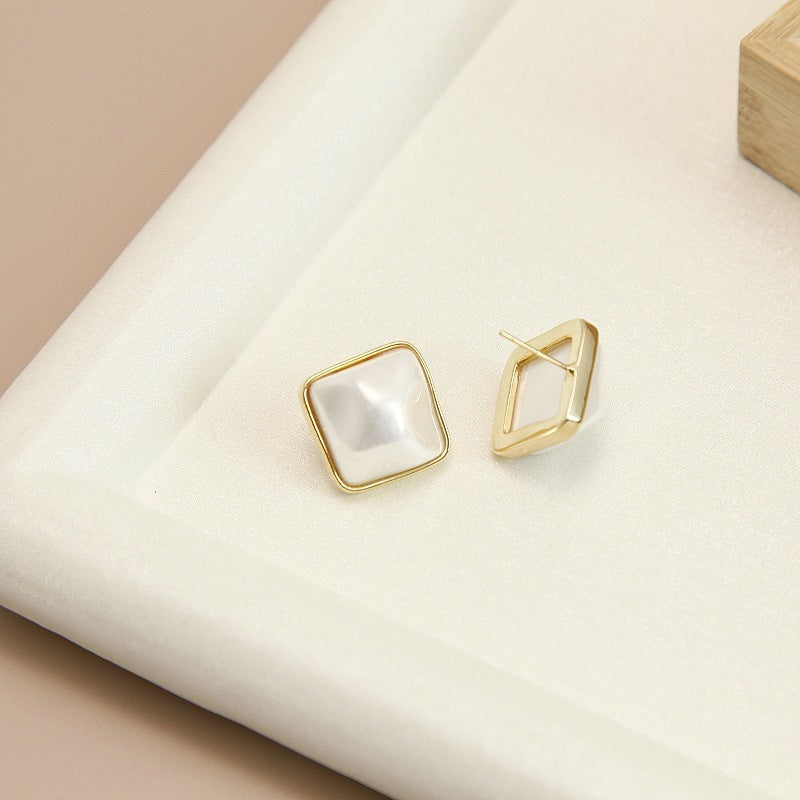 Square Shell Pearl Studs Earrings