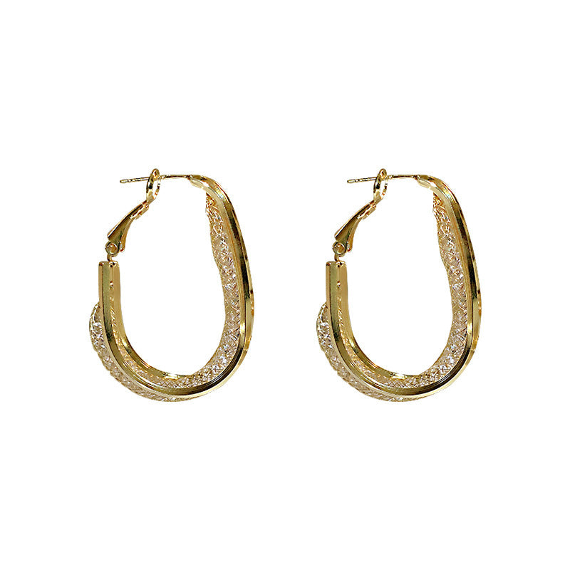Retro Style U-shaped Stud Crystal Grid Earrings