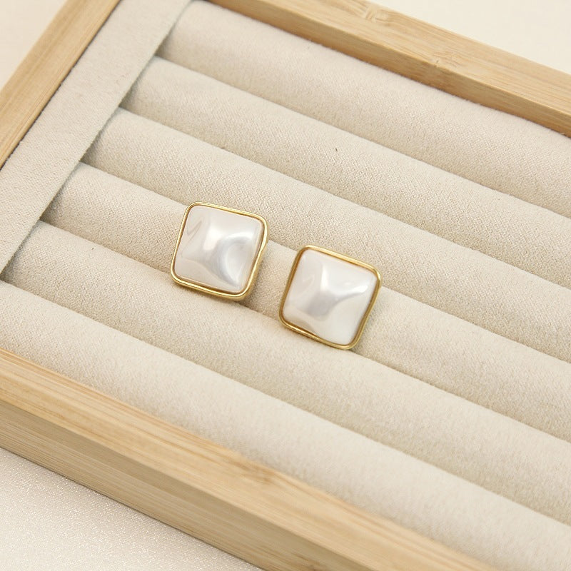 Square Shell Pearl Studs Earrings