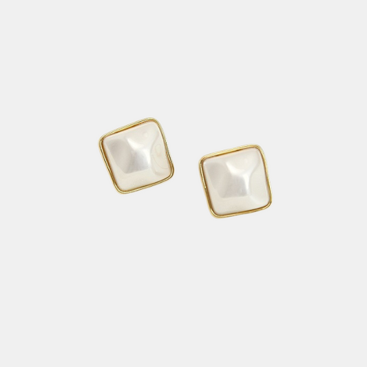 Square Shell Pearl Studs Earrings