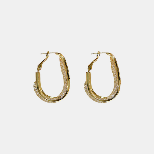 Retro Style U-shaped Stud Crystal Grid Earrings