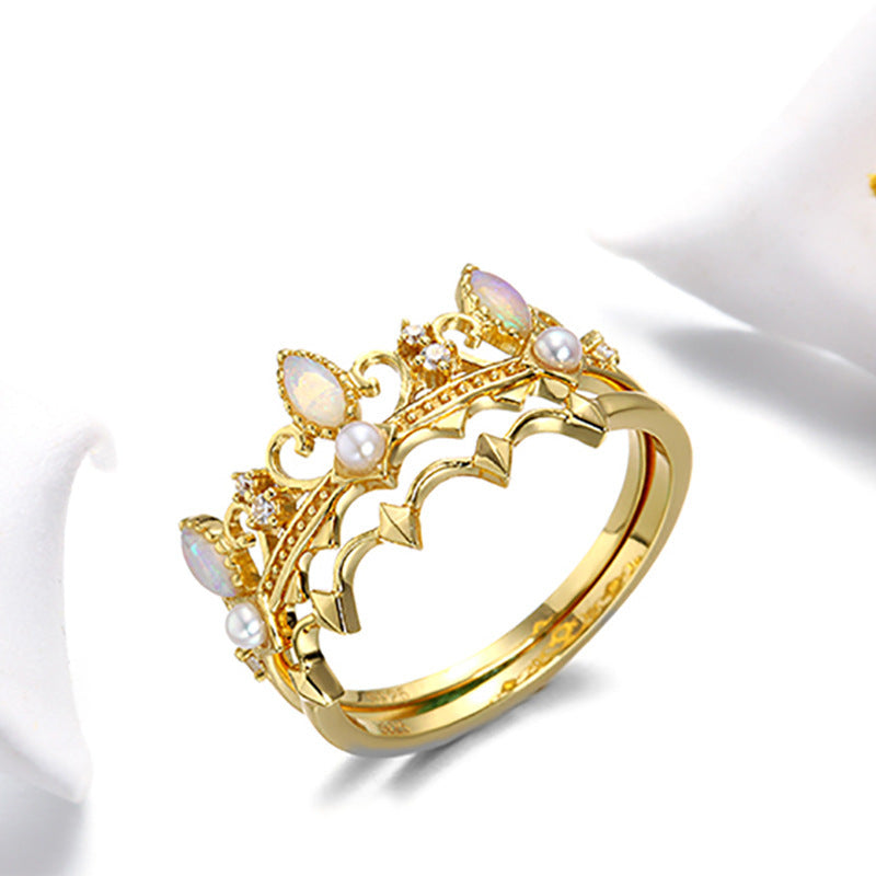 Retro Pearl Crown Ring