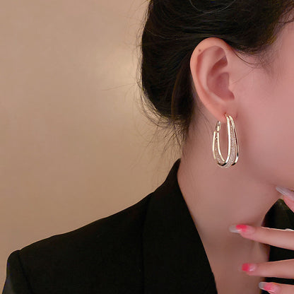 Retro Style U-shaped Stud Crystal Grid Earrings